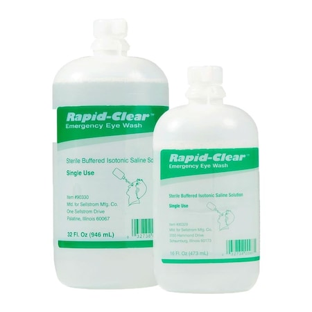 Sellstrom Rapid-Clear Portable Eyewash Station, Replacement Bottle, 32 oz., 12 Per Case S90330